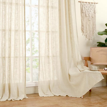 LAMIT Beige Linen Curtains 45 Inches Long for Bedroom, Light Filtering Panels Back Tab and Rod Pocket Neutral Drapes for Kitchen/Window/Loft Room, 52 x 45 Inch, 2 Panels