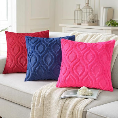 decorUhome Throw Pillow Covers 24x24 Inch Set of 2, Soft Plush Faux Wool Dark Blue Solid Couch Pillow Covers, Accent Euro Sham Farmhouse Neutral Square Pillow Cases for Sofa Bed Living Room