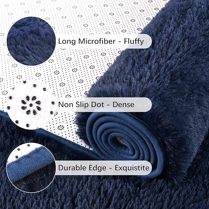 Chicrug Soft Runner Rugs for Bedroom Living Room Plush Fluffy Rug 2x5 Feet, Shag Furry Area Rug Carpet Non Shedding for Nursery Children Kids Girls Room Home Decorative, Navy Blue