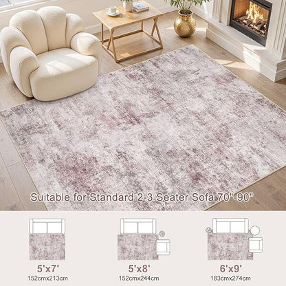 UERMEI 6x9 Area Rug Living Room Rugs - Washable Neutral Modern Abstract Soft Thin Large Rug Indoor Floor No Slip Rug Carpet for Bedroom Under Dining Table Home Office Decor - Pink