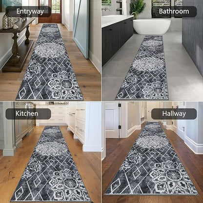 HEBE Hallway Runner Rug 2'8''x14' Washable Vintage Distressed Area Rugs Non Slip Laundry Rug Runner Boho Floor Carpet Runners for Hallways Entryway Laundry Room Kitchen Bathroom
