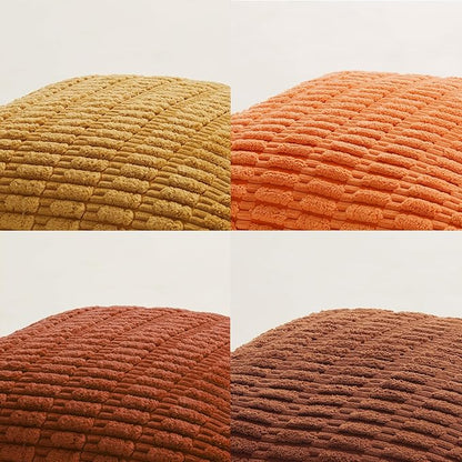 Fancy Homi Set of 4 Burnt Orange Fall Decorative Throw Pillow Covers 20x20 Inch for Couch Bed Chair, Modern Farmhouse Boho Room Decor, Soft Fuzzy Corduroy Textured Striped Cushion Case 50cm