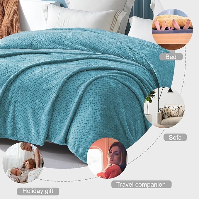 Exclusivo Mezcla Fleece Throw Blanket for Couch and Bed, 50x70 Inches Soft Cozy Jacquard Flannel Blankets, Lightweight Fuzzy Plush Warm Throws for Women, Slate Blue
