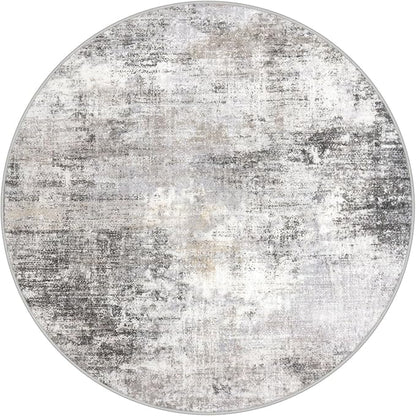 IOHOUZE Abstract Round Area Rug 6 Ft Washable Circle Rugs Large Round Rug Non Slip Thin Soft Circle Rugs, Printed Faux Wool Floor Carpet for Bedroom Living Room Dining Room Nursery, Grey Beige