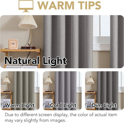 H.VERSAILTEX Linen Curtains 100% Blackout Curtains for Bedroom 63 inch Long Full Light Blocking Nature Linen Blended Window Curtains for Living Room Nickel Grommet (2 Panels, Heathered Dove)