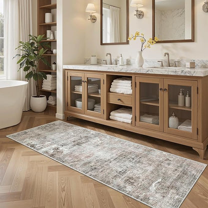 Runner Rug 2x6 Washable Non-Slip Kitchen Runner Rugs for Bathroom Laundry Room Pink/Grey Vintage Floor Carpet Runners for Hallway Entryway