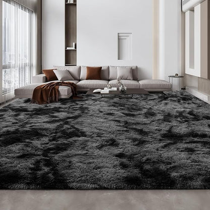 Deerhoo Large Shag Area Rugs 10 x 14, Tie-Dyed Plush Fuzzy Rugs for Living Room, Ultra Soft Fluffy Furry Rug for Bedroom, Anti-Skid Indoor Carpet Nursery Rugs for Kids Room Home Decor, Dark Grey