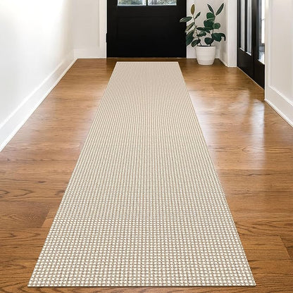KOZYFLY Long Runners for Hallways 3x12 ft Washable Kitchen Runner Non Slip Rubber Backed Hallway Rugs Cotton Entryway Runner Rug Floor Carpet for Indoor Hall, Backdoor, Kitchen, Ivory/Khaki