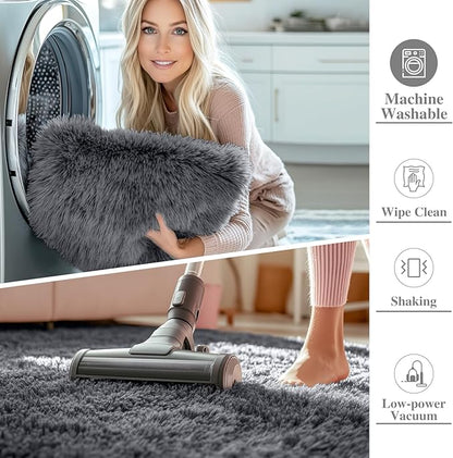 OLANLY Grey Round Rugs for Bedroom - Machine Washable, 8 ft Circle Area Rugs for Living Room, Soft and Fluffy Shaggy Carpet for Teen Girls and Boys, Nursery Rooms, Dorms, Home Decor Aesthetic