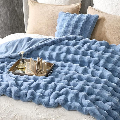 Cozy Bliss Faux Fur Bubble Throw Blanket for Couch, Fuzzy Soft Plush Thick Blanket for Sofa Bed Gift, 50x60 Inches Misty Blue