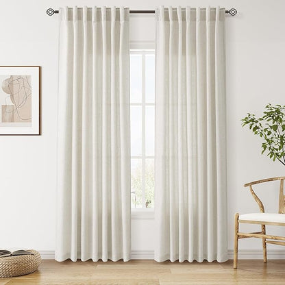 Nanspring Mousse White Linen Curtains 84 Inches Long for Living Room Light Filtering Semi Sheer Curtain Back Tab Simple Modern Elegant Luxury Coastal Decor Drapes for Bedroom Office 52x84,2 Panels