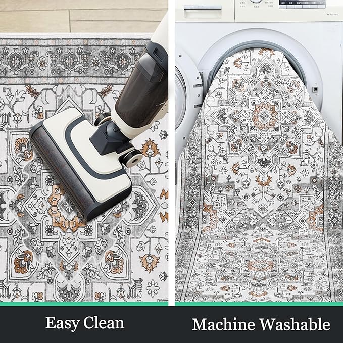 HEBE Hallway Runner Rug 2'x8' Washable Vintage Distressed Area Rugs Non Slip Laundry Rug Runner Boho Floor Carpet Runners for Hallways Entryway Laundry Room Kitchen Bathroom