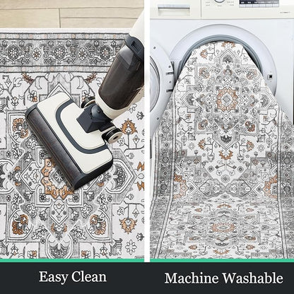 HEBE Hallway Runner Rug 2'x8' Washable Vintage Distressed Area Rugs Non Slip Laundry Rug Runner Boho Floor Carpet Runners for Hallways Entryway Laundry Room Kitchen Bathroom