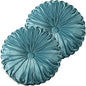 HIG Set of 2 Teal Ruched Velvet Round Throw Pillows – 14.5’’ Decorative Pillows with Soft Polyester Filling for Couch, Bed, Living Room, Bedroom, or Dorm – Handmade, Stress Relieving, All-Season