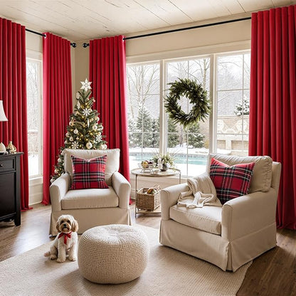 MIULEE Christmas Red Blackout Curtains for Bedroom Living Room 90 Inches Long 2 Panels, Thermal Insulated Room Darkening Drapes Solid Grommet Top Light Blocking Window Treatments 40x90 Inch