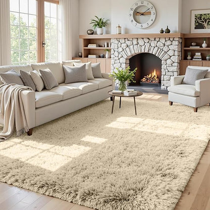 5x7 Area Rugs for Living Room Rug: Soft Fluffy Shag Beige Rugs for Bedroom, Non-Slip Large Fuzzy Plush Rug Indoor Floor Carpet for Nursery Kids Boys Girls Room, Dorms, Playroom, Modern Home Decor