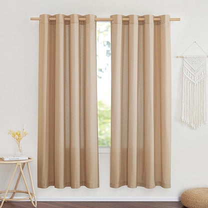 NICETOWN Thick Flax Linen Textured Bedroom Curtains, Grommet Casual & Rustic Linen Weave Window Treatment Privacy Added with Light Filtering for Living Room, Camel, W55 x L72, 2 Panels