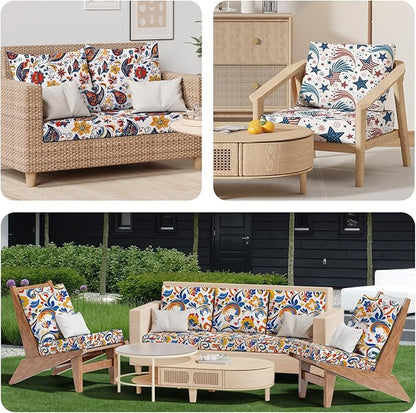 8Pcs Stretch Patio Cushion Covers, Outdoor Couch & Sofa Replacement Slipcovers for Patio Furniture Cushion Covers, Washable Reusable Furniture Protector
