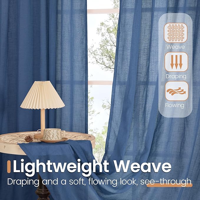 BGment Linen Navy Blue Curtains 90 Inch Length for Living Room, Semi Sheer Window Drapes Lightweight for Dining Room Bedroom Decor Light Filtering with Rod Pocket, 2 Panels Set, Each 52 Inch Wide