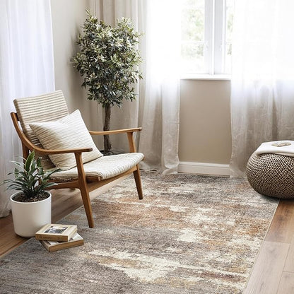 4x5 Washable Entryway Area Rug: Modern Abstract Runner Rugs Indoor Soft Non Slip Door Mat for Living Room Low Pile Thin Floor Carpet for Kitchen Dining Room Bedroom Home Office Decor(4x5,Brown/Brick)