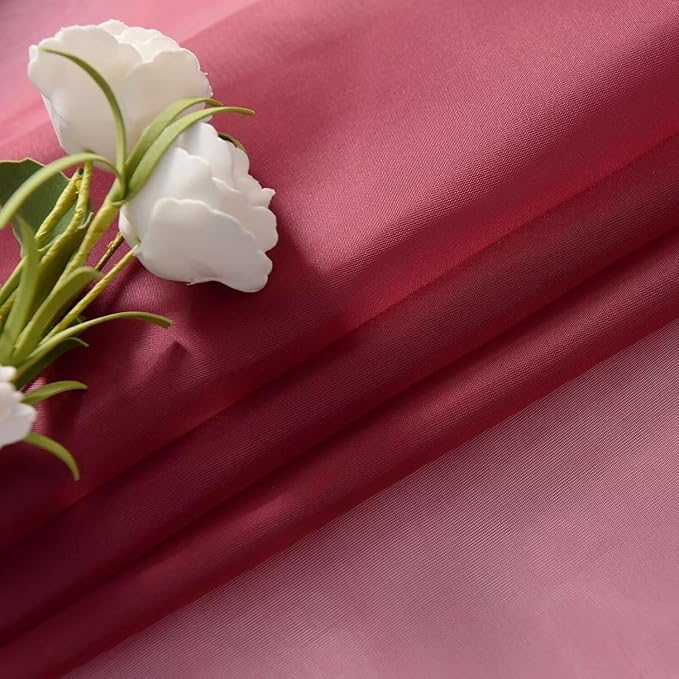 SpaceDresser Burgundy Sheer Curtains 4 Panels Rod Pocket Semi-Sheer Curtain 90 Inches Long Light Filtering Voile Window Drapes for Bedroom Living Room Kitchen, Each 52W x 90L