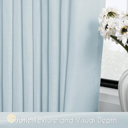 Sky Blue Curtains 108 inch Length for Bedroom Back Tab Light Filtering Semi Sheer Blue Living Room Curtains Linen Cotton Textured Drapery Panel Aesthetic Decor Light Blue 52x108