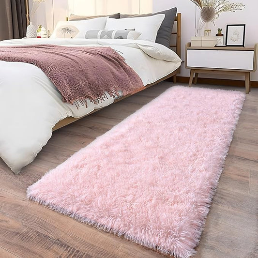 Soft Shag Runner Rugs for Girls Bedroom, 2x6 Pink Fluffy Throw Area Rug Non Slip for Hallways Kids Bedside Dorm, Long Shaggy Furry Carpet for Nursery Living Room