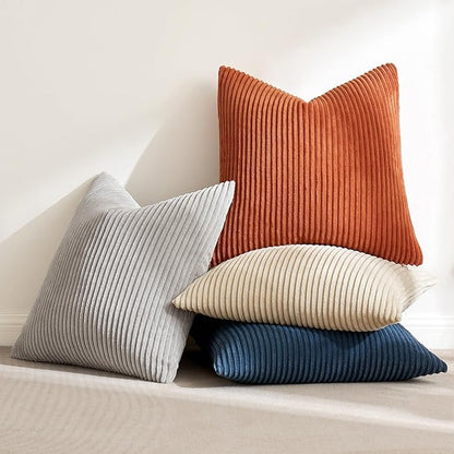 MIULEE Boho Farmhouse Throw Pillow Covers 18x18 Inch Set of 4 Summer Mordern Neutral Cushion Covers Soft Corduroy Nordic Home Decor for Couch Bed Sofa Living Room Blue-Yellow