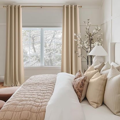 NICETOWN Room Darkening Draperies Curtains Panels, 2 Panels Biscotti Beige W52 x L90