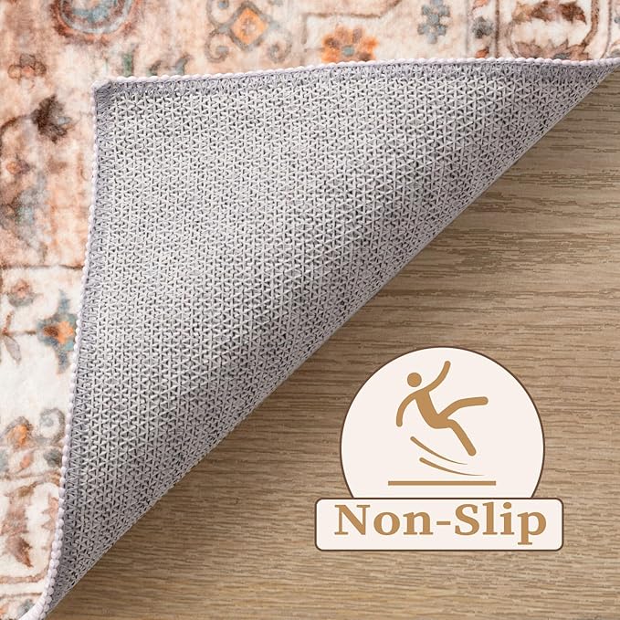 SERISSA Boho Rugs for Entryway, 2x3 Peach Cream Entryway Rug Non-Slip Washable Small Area Rug, Ultra Soft Vintage Low-Pile Indoor Door Mat Floor Carpet for Entrance Bedroom Kitchen Bathroom