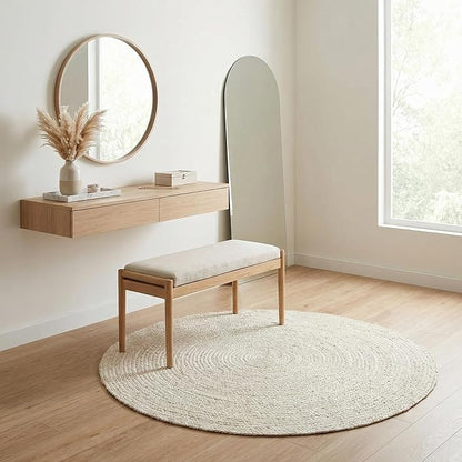 Hausattire Hand Woven Jute Braided Rug, 4’ Round – Off White, Reversible Boho Entry Area Rugs for Kitchen, Living Room, Nursery I Farmhouse Decorative Floor Rug, 4 Feet Round