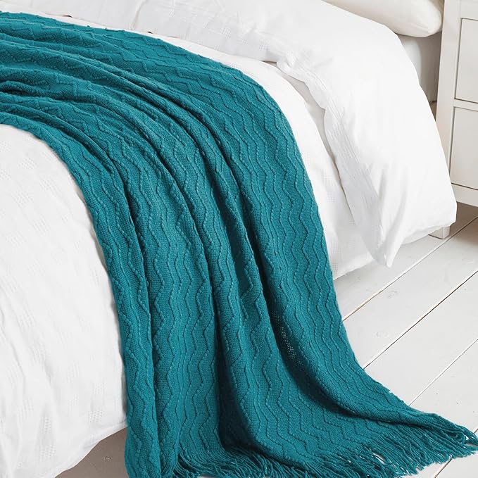 BOURINA Throw Blanket Textured Solid Soft Sofa Throw Couch Cover Knitted Decorative Blanket, 60 inch x 80 inch Teal