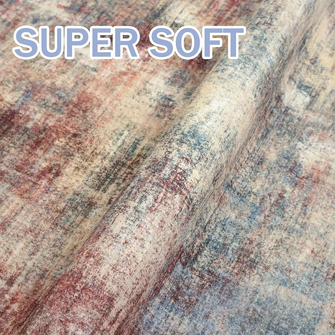 IOHOUZE Abstract Area Rugs 6x9 Ft Washable Rugs for Living Room, Non Slip Dining Room Rug, Printed Faux Wool Rugs for Bedroom, Floor Carpet for Office Nursery Playroom, Red/Multi