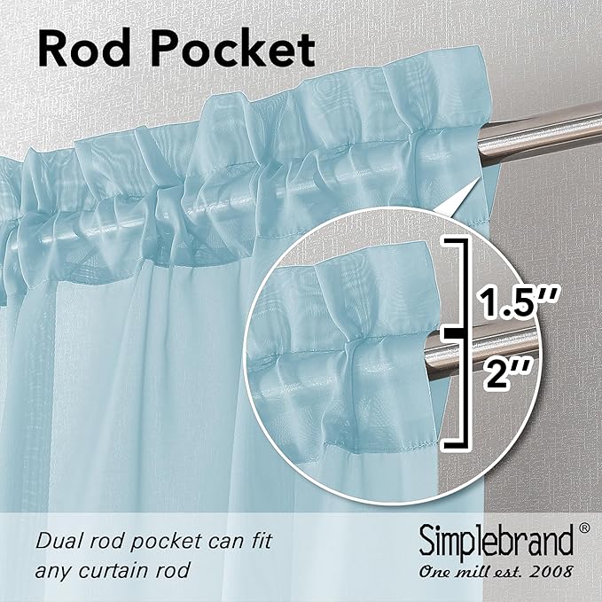 Simplebrand Sky Blue Sheer Curtains 84 Inches Long, Light Filtering Rod Pocket Solid Color Window Sheer Curtain Panels, Elegant Curtains & Drapes for Living Room, Bedroom 2 Panels (42" W x 84" L)