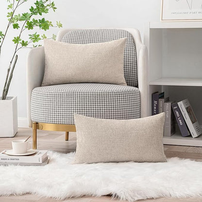 MIULEE Pack of 2 Couch Throw Pillow Covers 12x20 Inch Soft Light Brown Chenille Lumbar Pillow Covers for Sofa Living Room Solid Dyed Cases