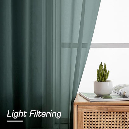 OWENIE Green Sheer Curtains 78 Inches Long for 2 Panels Set for Christmas, Solid Light Filtering Fimly Voile Sheer Curtains for Living Room Bedroom, Hunter Green, 42" x78