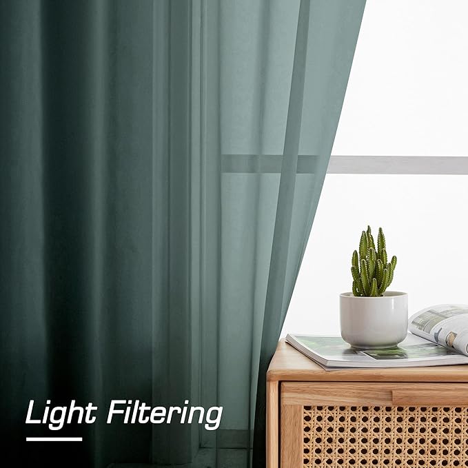 OWENIE Green Sheer Curtain 96 Inches Long 2 Panels Set for Christmas Decoration, Light Filtering Clear Sheer Curtain 95 for Bedroom/Living Room, 2Pcs, Each 42" W x 96" L