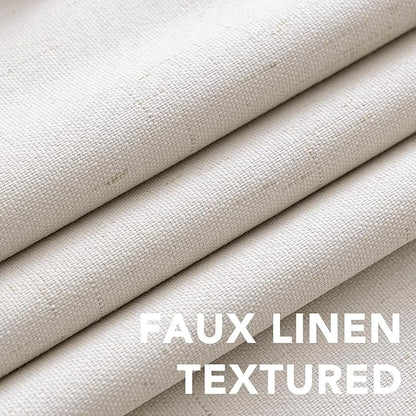 H.VERSAILTEX Linen Curtains 100% Blackout Curtains for Bedroom 102 inch Long Full Light Blocking Nature Linen Blended Window Curtains for Living Room Nickel Grommet (2 Panels, Ivory)