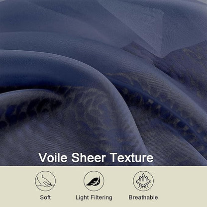 Navy Blue Sheer Curtain for Bedroom Living Room 72 Inches Long 2 Panels Set, Solid Soft Airy Light Filtering Sheer Window Curtains, Modern Rod Pocket Door Curtain, Navy Blue, 42"Wx72"L Inch