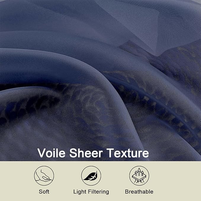 Navy Blue Kitchen Curtains 30 Inch Length Tier 2 PCS, Solid Soft Airy Half Curtains for Windows, Navy Blue Sheer Rod Pocket Drapes for Bathroom Basement Small Window Curtain, 42"Wx30"L Inch