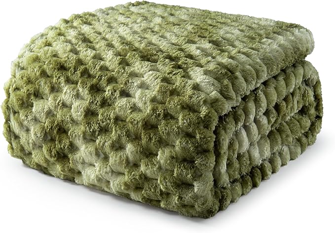 Exclusivo Mezcla Fleece Twin Blanket for Bed, Extra Large Fuzzy Tie-dye Olive Green Bed Blankets, Soft Cozy Plush Sofa Throws for All Seasons, 90x66 Inches