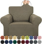 KEKUOU Stretch Single Sofa Slipcover 1 Piece Couch Sofa Cover (31"-55") Furniture Protector 1 Seater Sofa with Elastic Bottom for Kids,Pet.Jacquard Small Checked Pattern Fabric(Small,Khaki)