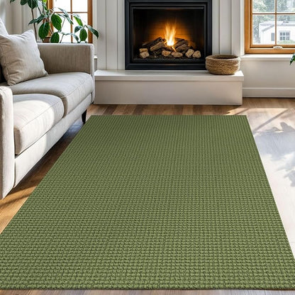 KOZYFLY Washable Area Rug 4x6 ft Non Slip Rubber Backed Living Room Rugs Braided Woven Cotton Kitchen Rugs Indoor Entryway Rug Floor Carpet for Dining Living Room Bedroom, Bright Green/Earthy Green