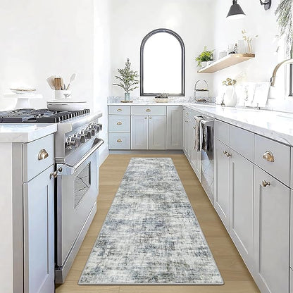 2'6''x8' Runner Rugs Washable Rug: Modern Abstract Hallway Runner Rug Indoor Soft Low Pile Thin Carpet Anti-Skid Non-Shedding Carpets for Kitchen, Entryway, Laundry, Bedroom - Blue Multi