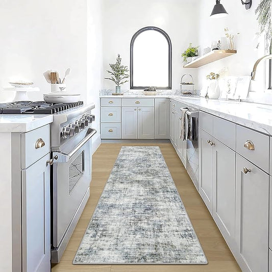 2'6''x8' Runner Rugs Washable Rug: Modern Abstract Hallway Runner Rug Indoor Soft Low Pile Thin Carpet Anti-Skid Non-Shedding Carpets for Kitchen, Entryway, Laundry, Bedroom - Blue Multi