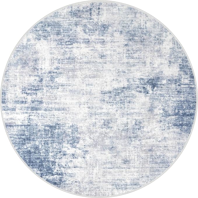 IOHOUZE Round Area Rug 3 Ft Circle Entryway Rugs Round Washable Door Mat Indoor Entrance, Non Slip Circle Front Door Rug, Printed Abstract Faux Wool Floor Carpet for Foyer Porch Sink, Light Blue Grey