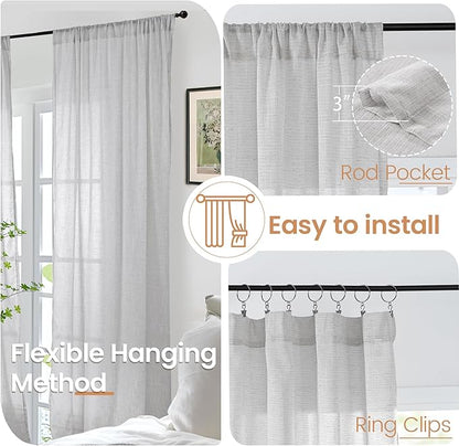 BGment Light Grey Linen Curtains 54 Inch Length for Window - Rod Pocket Short Drapes Light Filtering for Living Room Bedroom Decorative Lightweight Natural Rustic, 2 Panels Set, 42 X 54 Inch