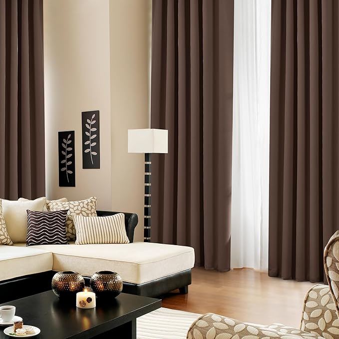 Deconovo Blackout Curtains, Thermal Insulated, W52 x L54 2 Panels, Back Tab, Machine Washable, Room-Darkening Drapes for Bedroom/Living Room Brown