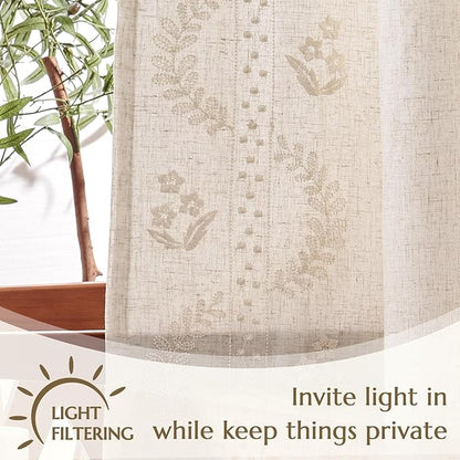 jinchan Belrose Lined Linen Blend Curtains Boho Floral Curtains for Bedroom 84 Inch Length Ivory Embroidered Drapes Rod Pocket Farmhouse Flower Drapes for Living Room Window Treatments Set 2 Panels