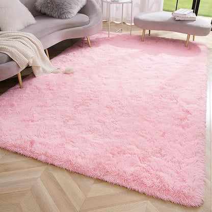 Amearea Premium Soft Area Rug 4x5.3 Feet, Pink Rugs for Living Room, Fluffy Carpet for Bedroom Nursery Playroom Teen Home Decor, Comfortable Indoor Furry Dorm Carpets, Pink